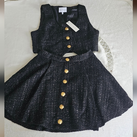 Mable Anthropologie Skirt Set Black Tweed - Picture 4 of 10